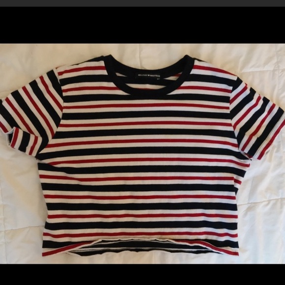 brandy melville cropped red white and blue striped helen tee - Picture 1 of 3